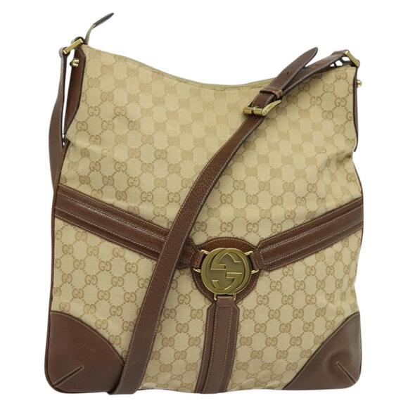 GUCCI GG Canvas Shoulder Bag Beige Gold - Picture 1 of 16